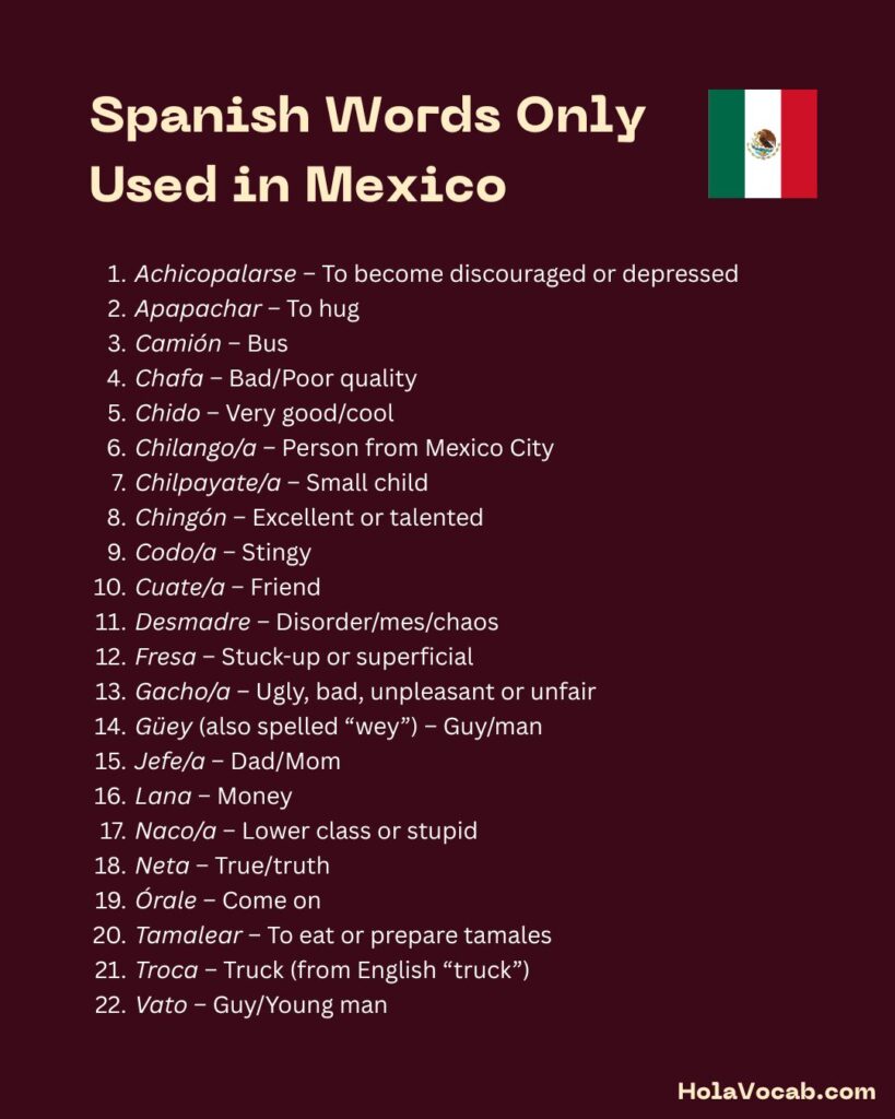 Spanish Words Only Used in Mexico Infographic