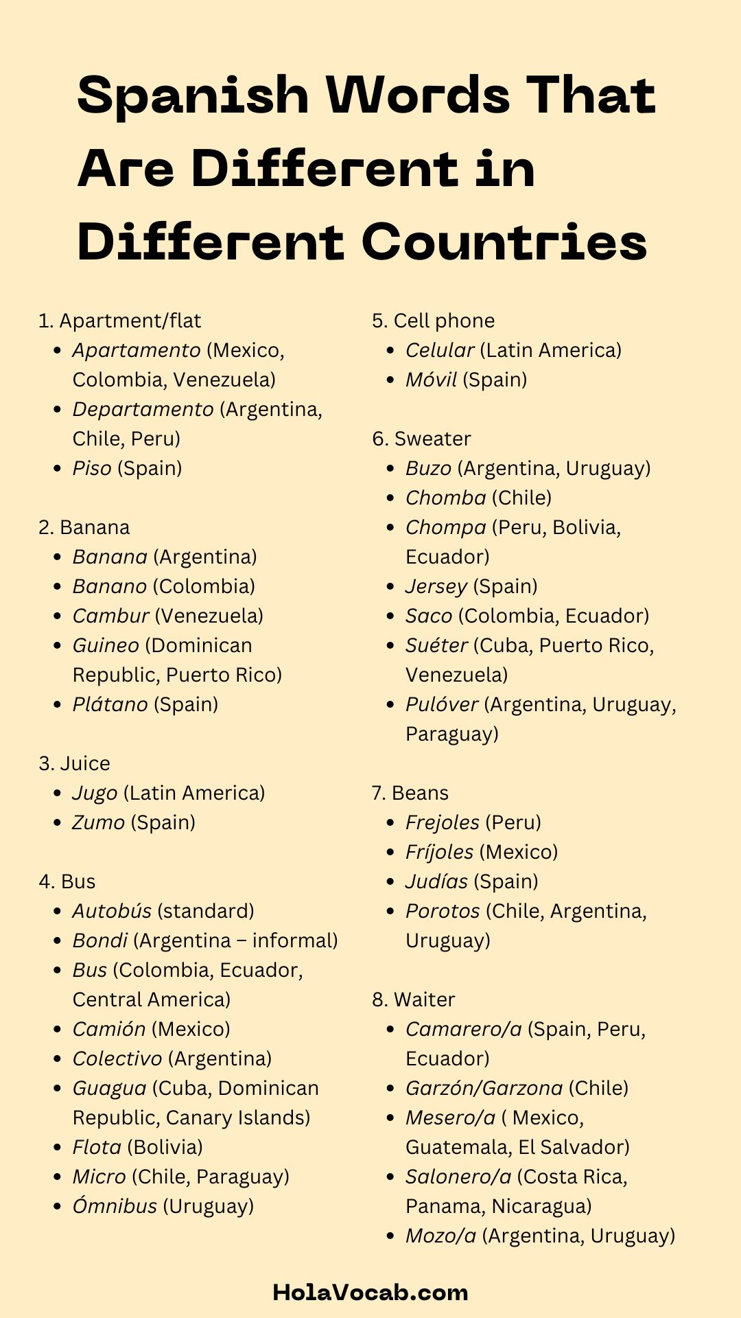 Spanish Words That Are Different in Different Countries graphic