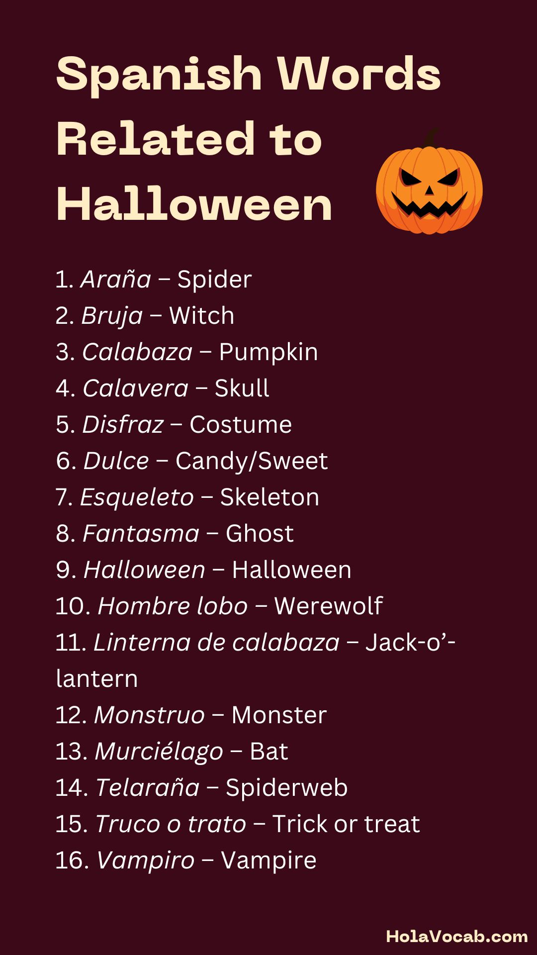 Spanish words related to halloween graphic