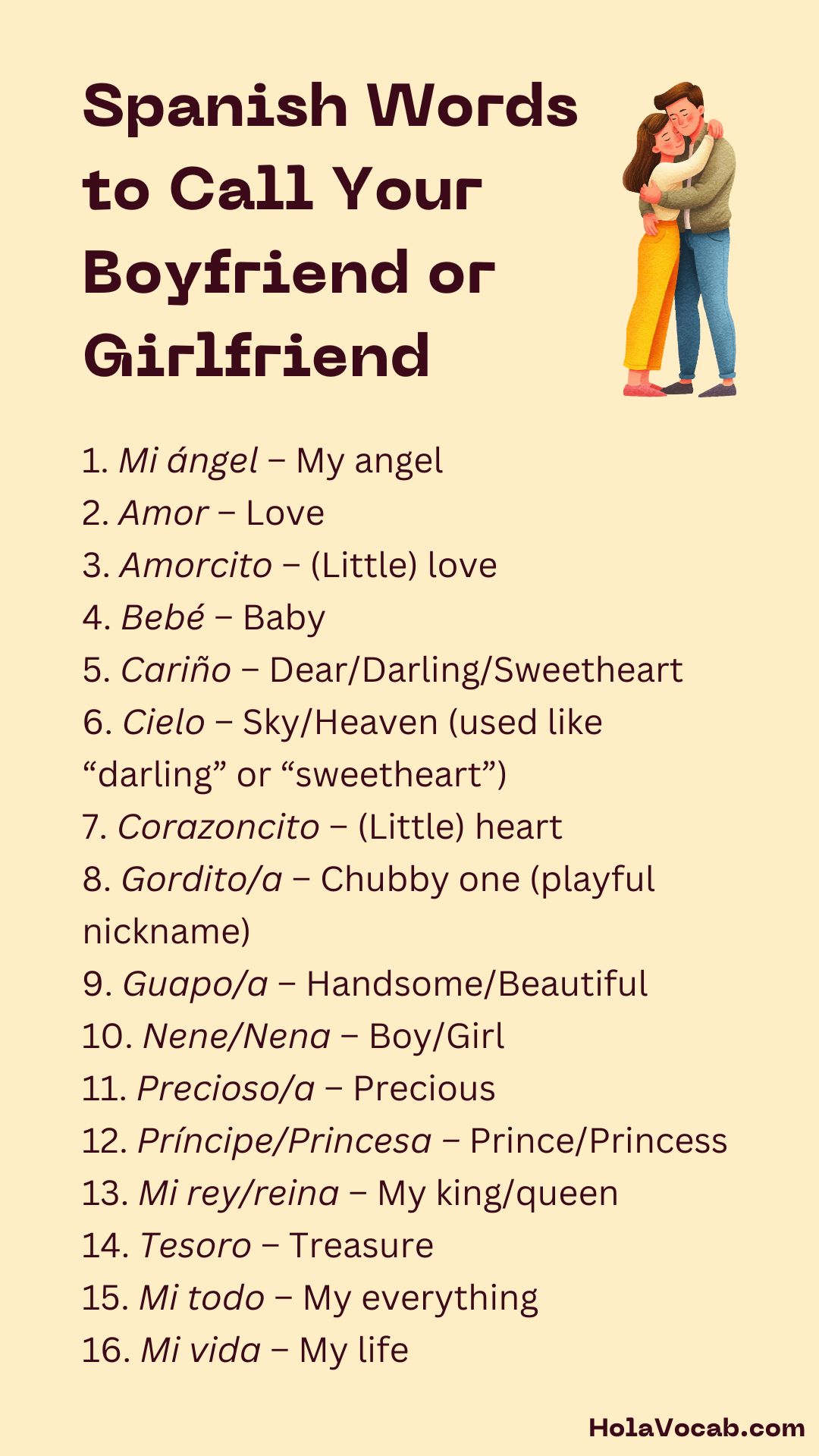 Spanish Words to Call Your Boyfriend or Girlfriend graphic