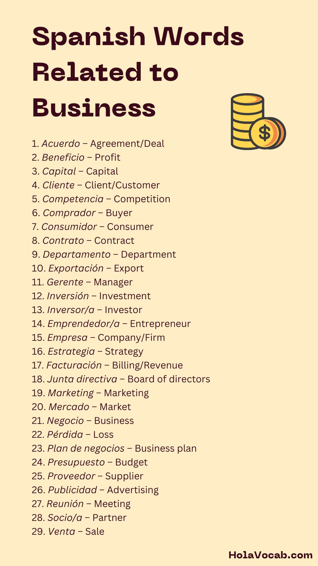 Spanish Words Related to Business graphic