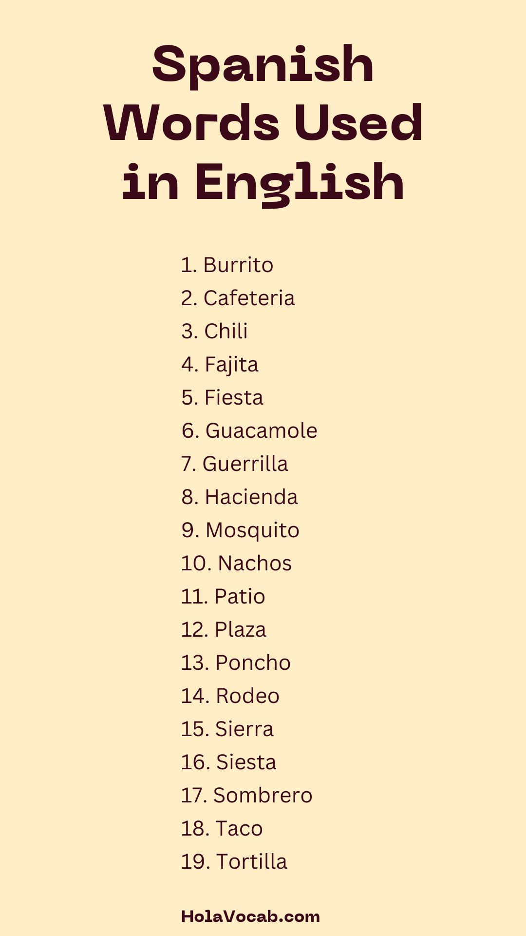 Spanish Words Used in English graphic