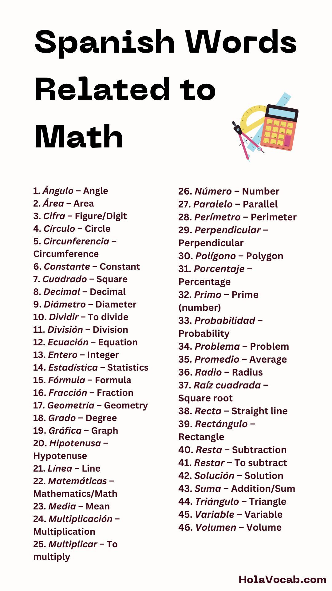 Spanish Words Related to Math