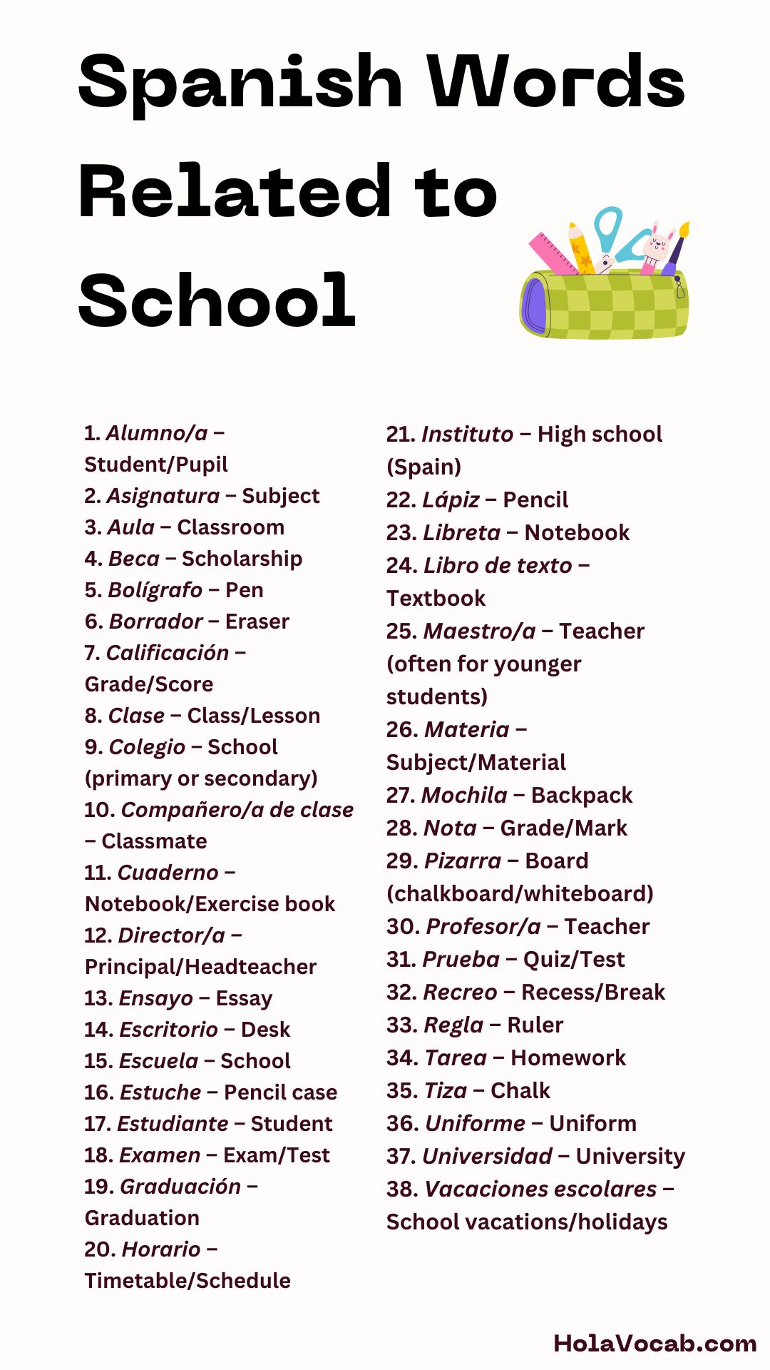 Spanish Words Related to School
