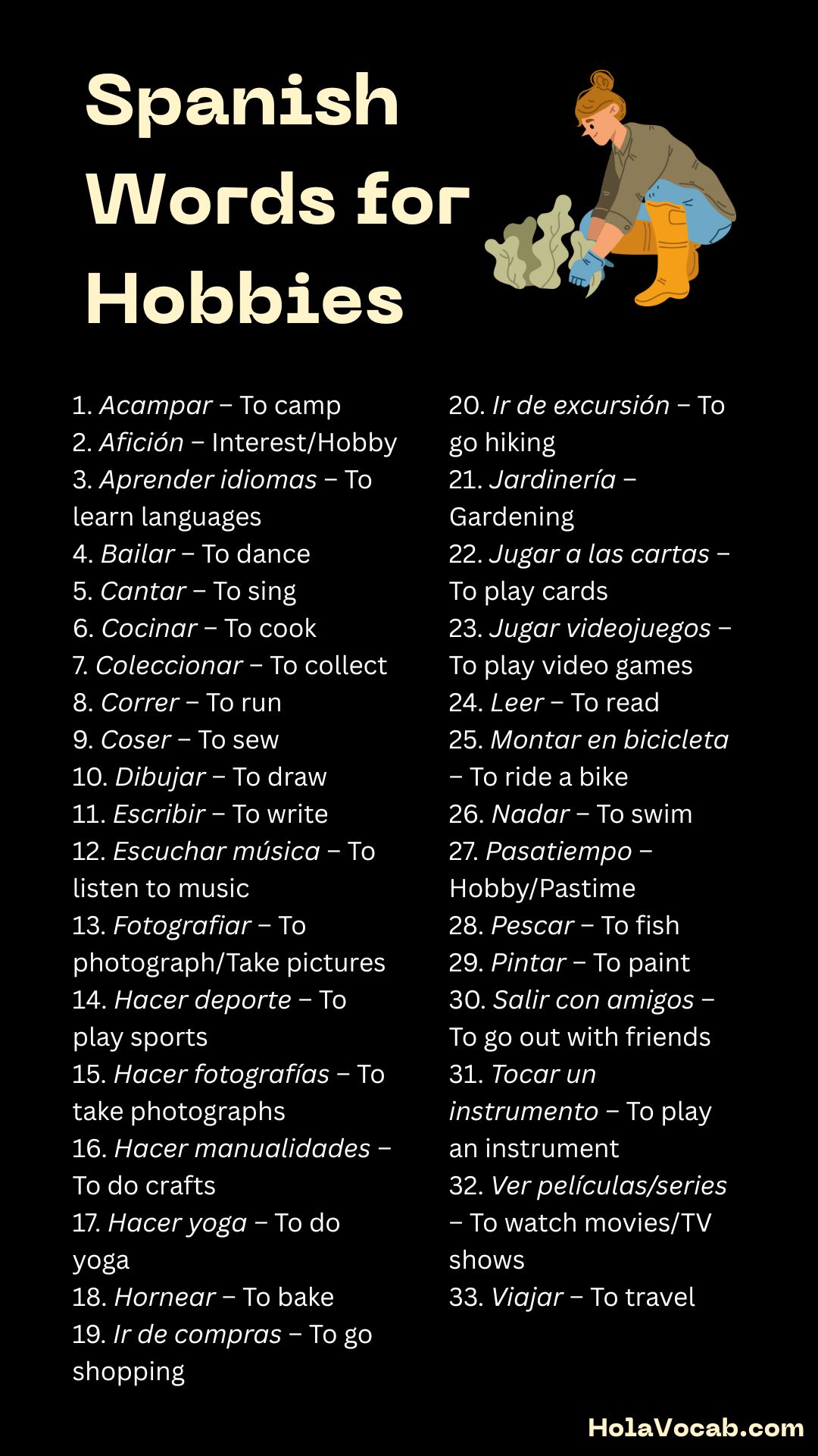 Spanish Words for Hobbies